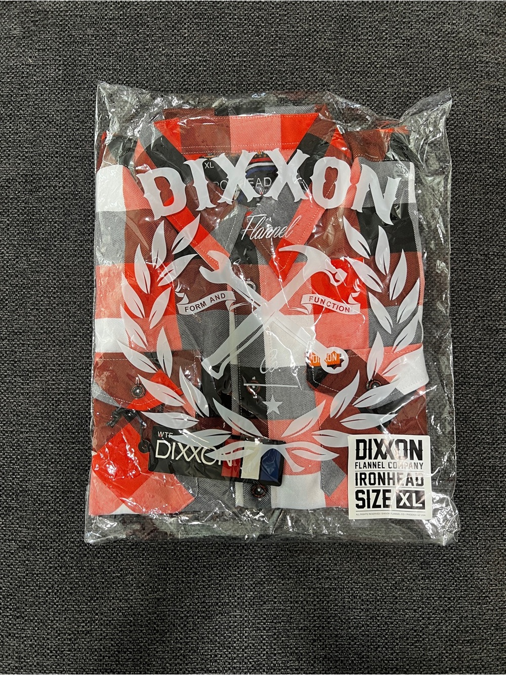 New Dixxon Orange, White & Black Ironhead Plaid Flannel Shirt - Men XL